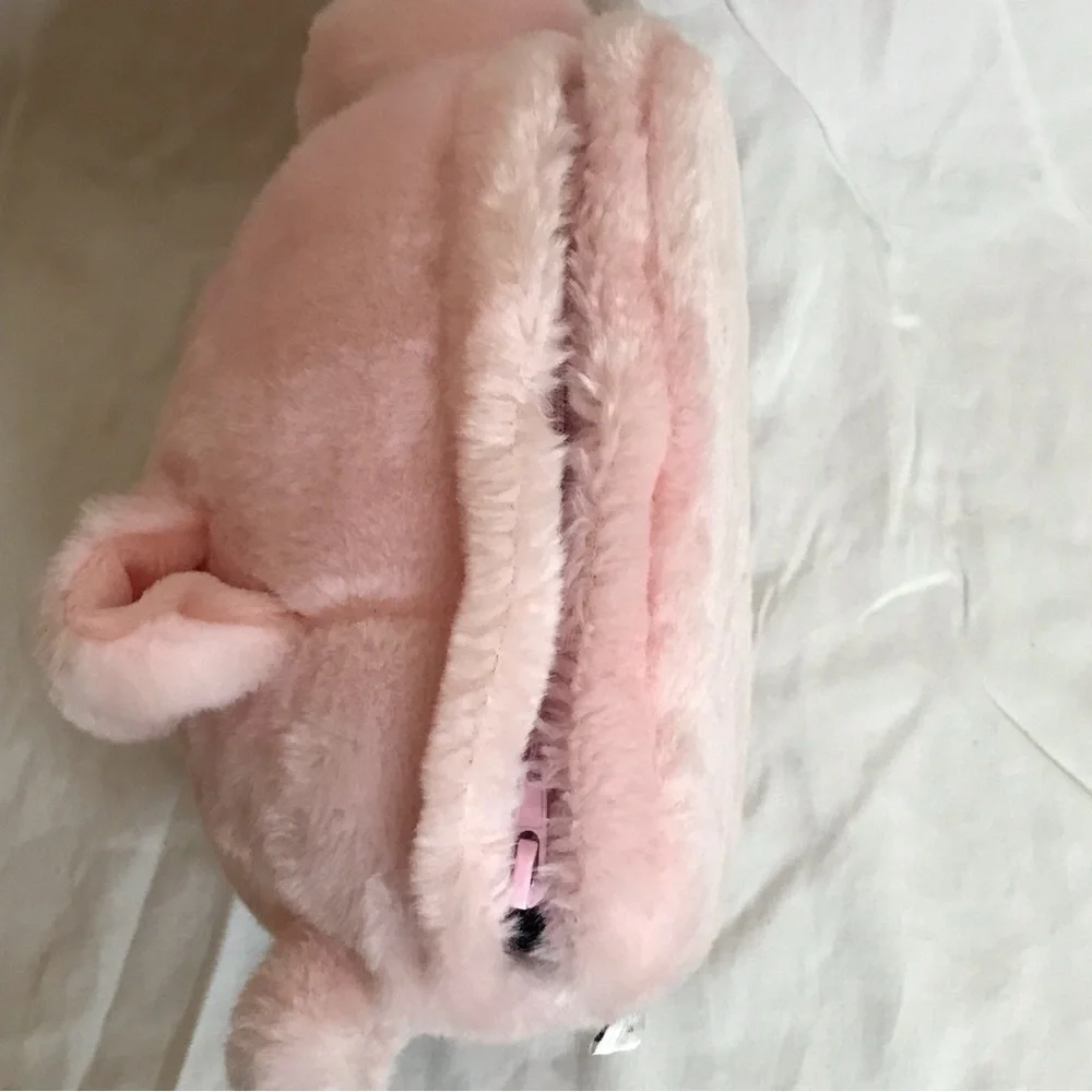 Vintage Plush Furry Pink Pig Head Case Zip Carry Handle Photo Album - Picture 6 of 8